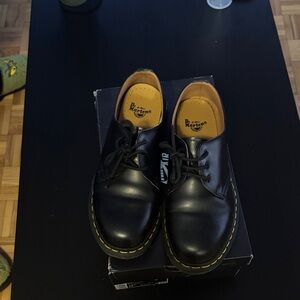Dr. Martens Black Leather Oxfords with Yellow Stitching